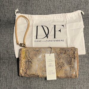 Diane von Furstenberg Metallic Putty Snake-Print Wristlet